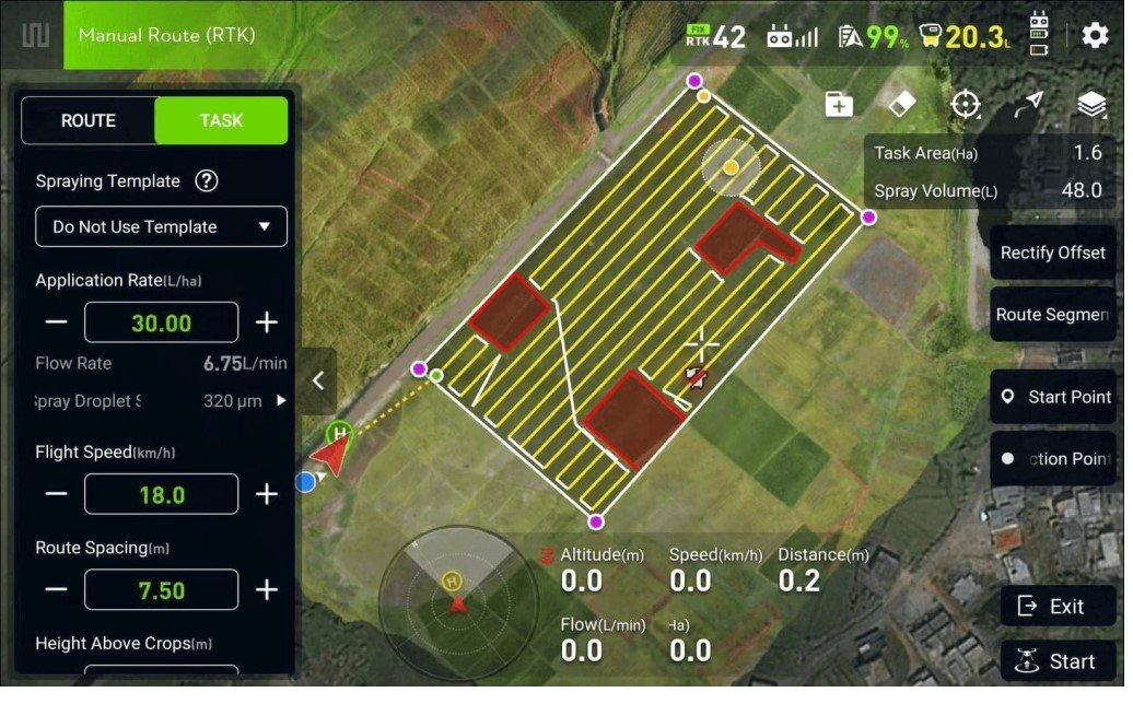 Drone spray flight path overlay on a Nebraska field